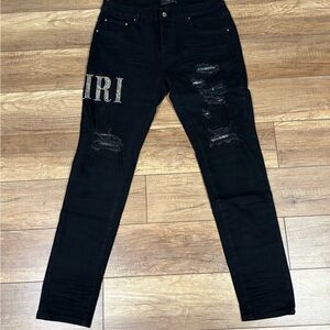 Amiri Mens Black Jeans Rhinestone logo W34